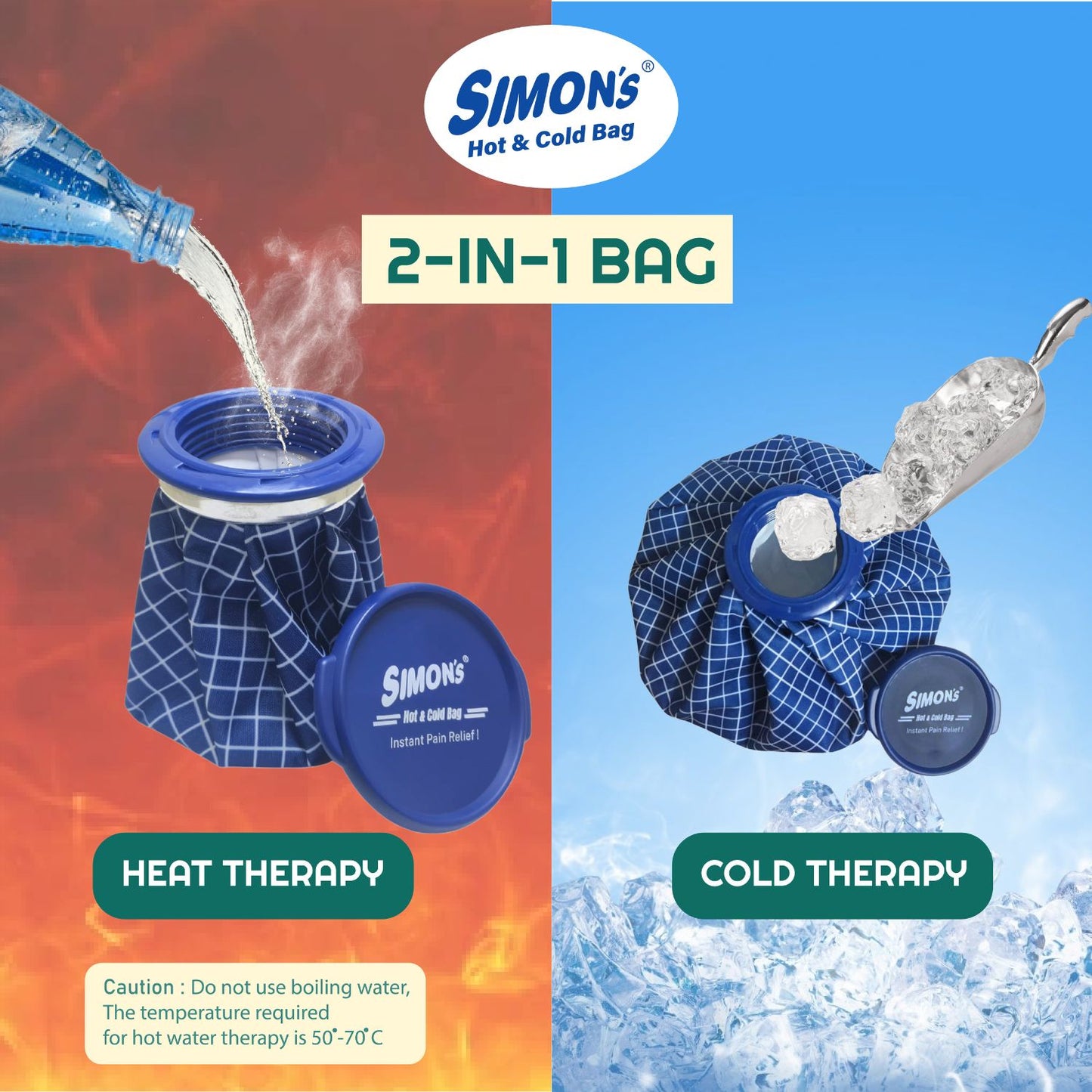 Simon’s Hot and Cold Bag for Instant pain relief | Leak proof Hot water bag, heat and cold therapy | Ice bag for knee pain, joint pain, injuries, specially for Elderly – Small