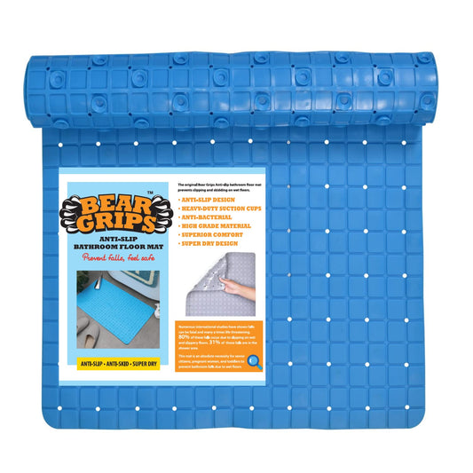 BEAR GRIPS Anti-Slip bathroom floor mat with suction grips(Size: 78 X 46 cm, Sky Blue)