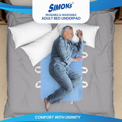 Simon's Reusable Adult Underpad with 8 Handles | 2-in-1 Transfer & Incontinence Pad | 34x53 in | Leak-Proof, Washable, Heavy Absorbency | Elderly, Seniors, Patients | Blue | 1 Pack