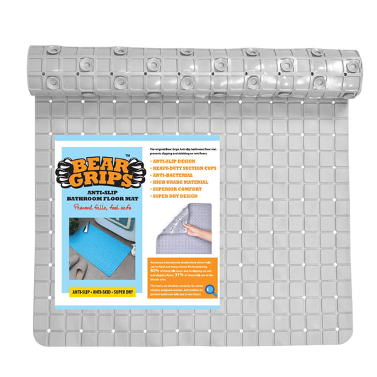 BEAR GRIPS Anti-Slip bathroom floor mat with suction grips(Size: 78 X 46 cm, Stone Grey)