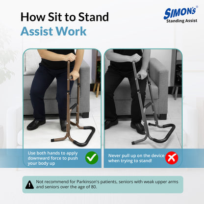 Simon's Elevate Aluminum Standing Assist for Elderly Helps in Sitting and Standing from Chair, Sofa, or Bed with Tri-Level Handgrip and Adjustable Height | Light-Weight Support Stand