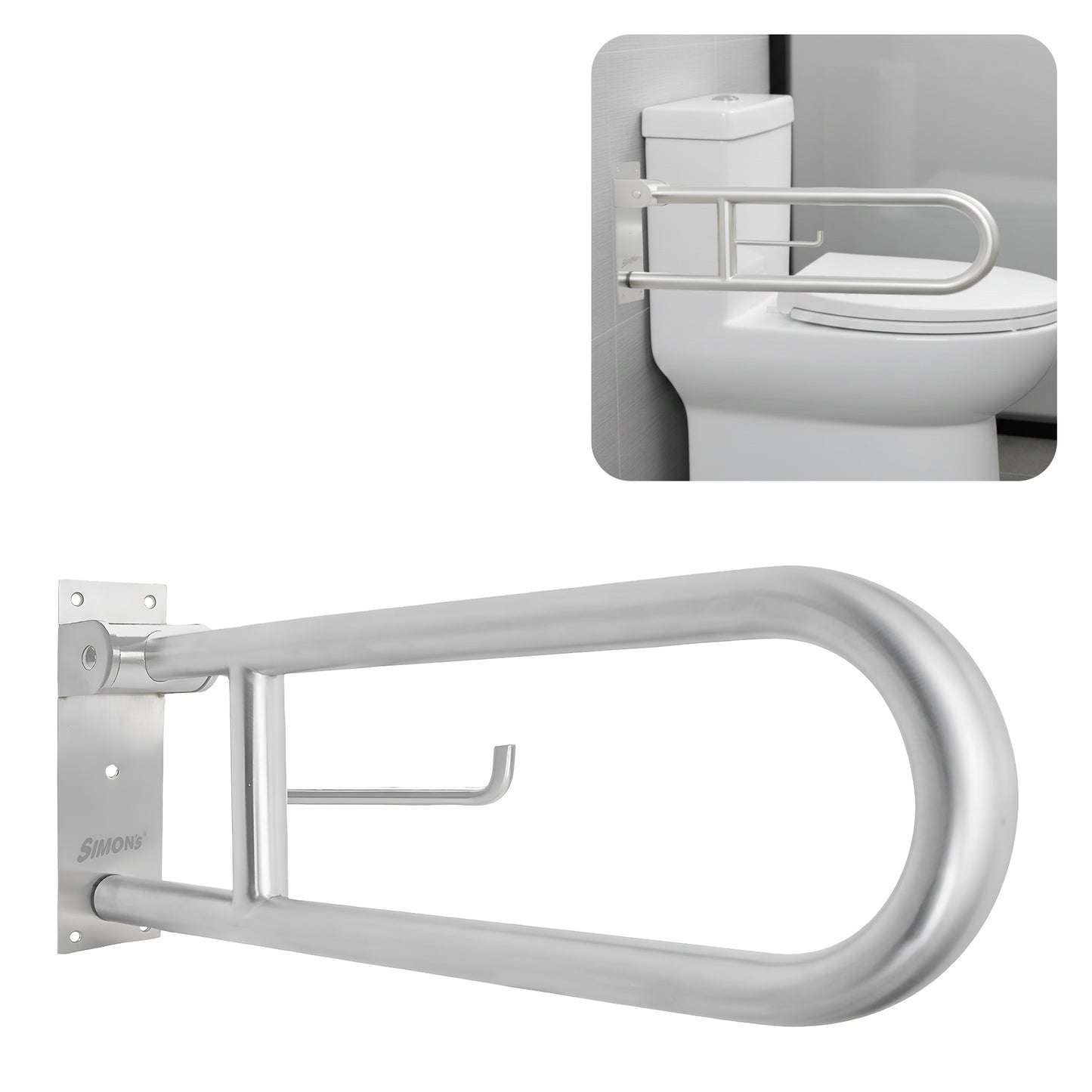 Simon’s Flip-Up SS304 Grab Bar | 80cm Heavy-Duty Toilet Safety Support Rail for Elderly – 32mm Thick
