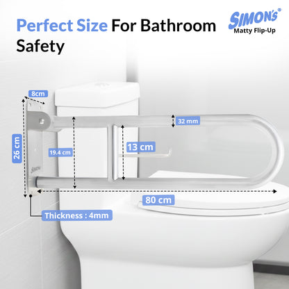 Simon’s Flip-Up SS304 Grab Bar | 80cm Heavy-Duty Toilet Safety Support Rail for Elderly – 32mm Thick