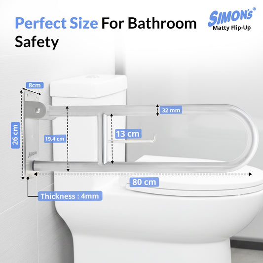 Simon’s Flip-Up SS304 Grab Bar | 80cm Heavy-Duty Toilet Safety Support Rail for Elderly – 32mm Thick