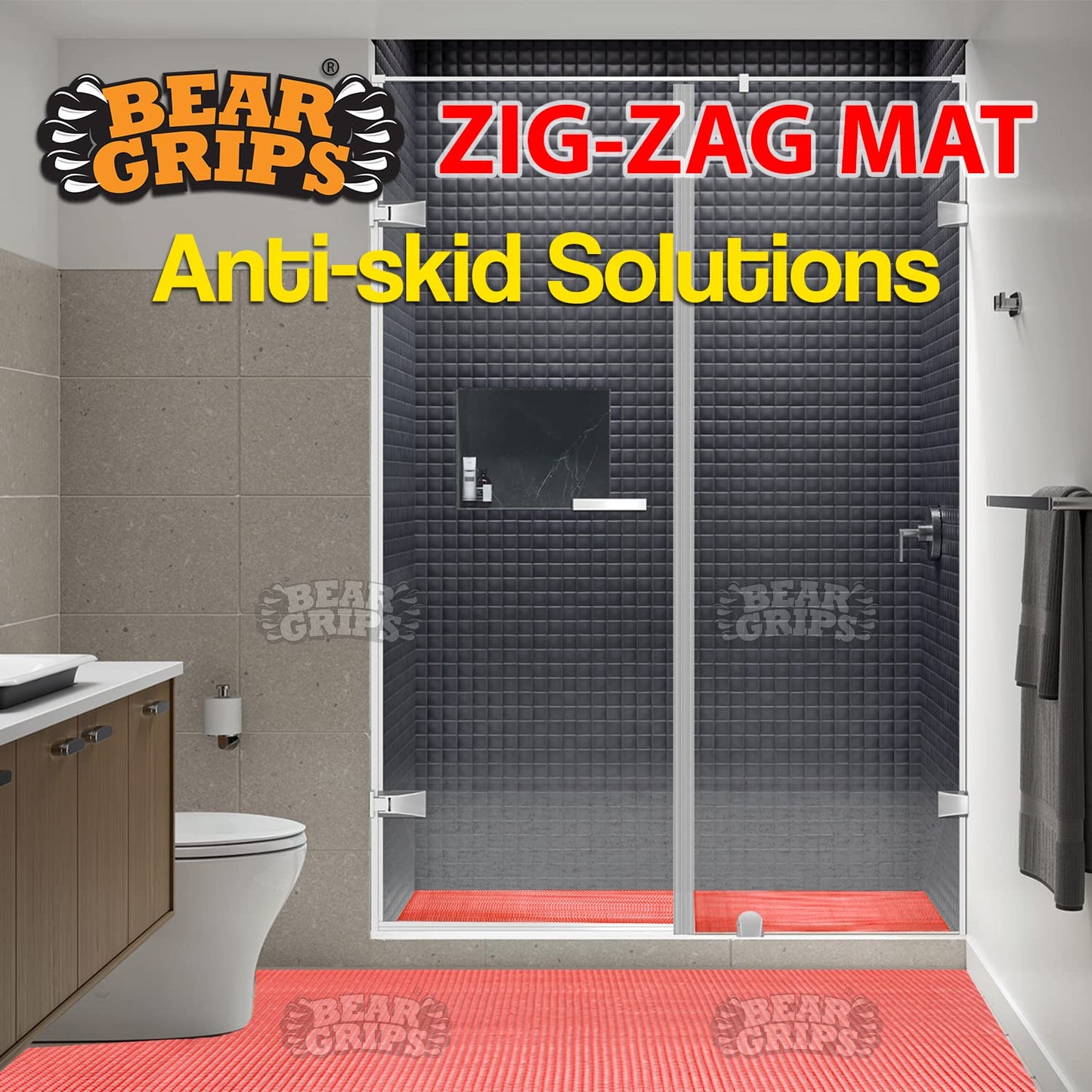 Bear Grips Anti Slip Zig Zag bathroom floor mat (Color – Red)