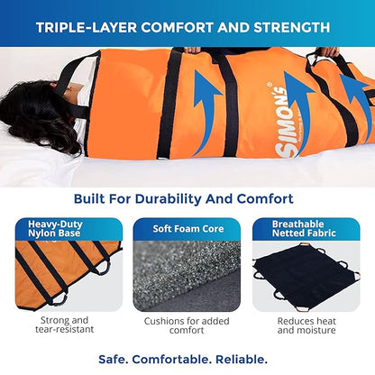 Simon's LiftPro Heavy-Duty Patient Lifting, Turning and Transfer pad, Suitable for Positioning Bed-Ridden Elderly Patients | 8 Handles, Soft Padded, Foldable Transfer Sheet, Must Have for Care givers