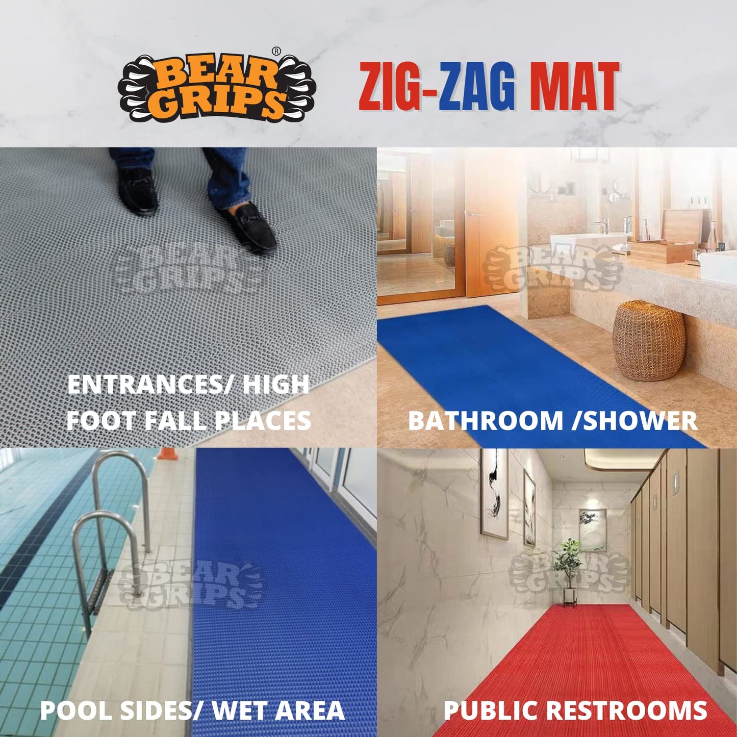 Bear Grips Anti Slip Zig Zag bathroom floor mat (Color – Red)