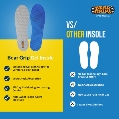 BEAR GRIPS Orthotic Shoe Insoles for Diabetics & Elderly – Gel Cushioning, Pain Relief & Fall Prevention – Senior+ Insoles | Men & Women | UK Size 9 to 12