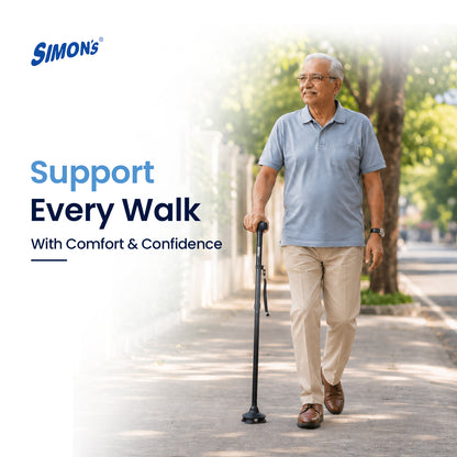 Simon’s Uno Foldable Aluminum Walking Stick with 360° Pivot Base, Foldable & Height Adjustable – Black