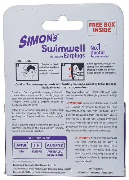 Simon's Swimwell Reusable Silicone Earplugs (2 Pairs, Orange)