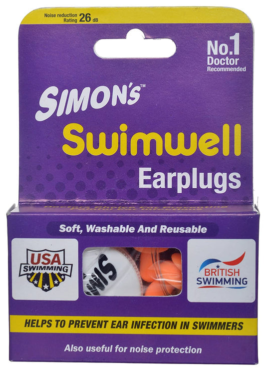 Simon's Swimwell Reusable Silicone Earplugs (3 Pairs, Orange)