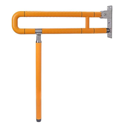 Simon’s Flip-Up Grab Bar with Floor Stand | SS304 + Nylon Build | Heavy-Duty Toilet Safety Rail for Elderly & Disabled | Anti-Slip Foldable Handrail for Bathroom/Commode – 60 cm, Orange