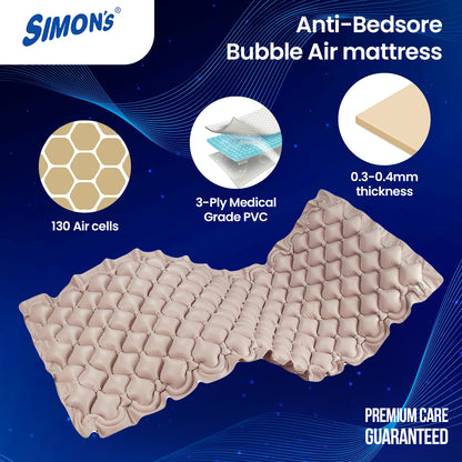 Simon's Anti Decubitus Air Mattress and Pump - Medical Grade 3 PLY PVC Mattress with Adjustable Air Pressure, Anti-Decubitus Bubble Air Bed for Bedsores Prevention and Healing with Free Repair kit