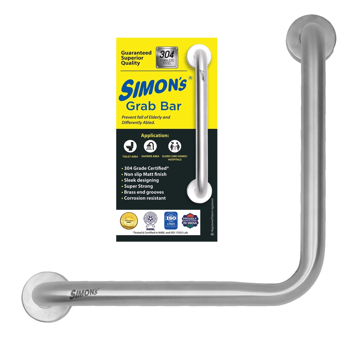 Simon’s L-Shaped Grab Bar – 12x12 Inch, Matte Finish