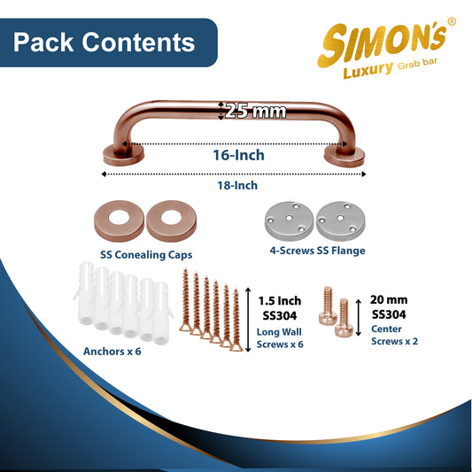 Simon’s Luxury 100% Stainless Steel 304 Heavy Duty Grab bar for Bathroom handrailing and Safety Handle for Elderly – Rose Gold