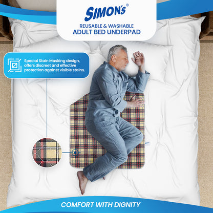 Simon’s Adult Reusable Stain-Mask Bed Underpad for Elderly, Heavy Absorbency Large Size 34 X 36 inches - Brown