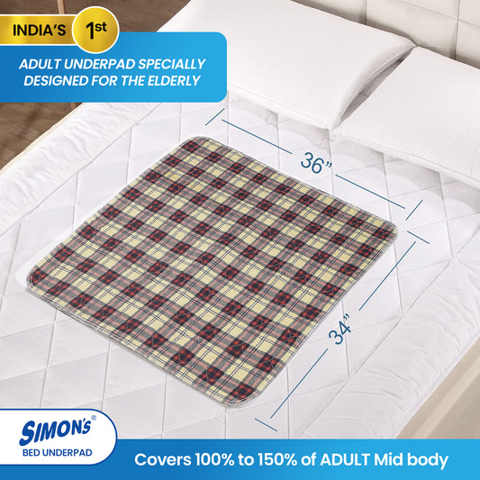 Simon’s Adult Reusable Stain-Mask Bed Underpad for Elderly, Heavy Absorbency Large Size 34 X 36 inches - Brown