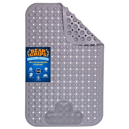 BEAR GRIPS BubbleGuard Anti-Slip Bathroom Shower mat with Anti-Skid Suction Cups and Foot Scrub | TPE Material | Large Size 80 X 50 Cm| Stone Grey