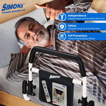 Simon's foldable steel bedrail with foam grips and storage pouch for bed side railing of elderly and adult bed safety grab bar