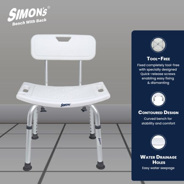 Simon's Bath Bench with Back - Image 2