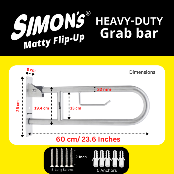 Simon’s Matty Flip-Up Heavy Duty 32mm SS304 Folding Grab bar - 60cm - Image 3