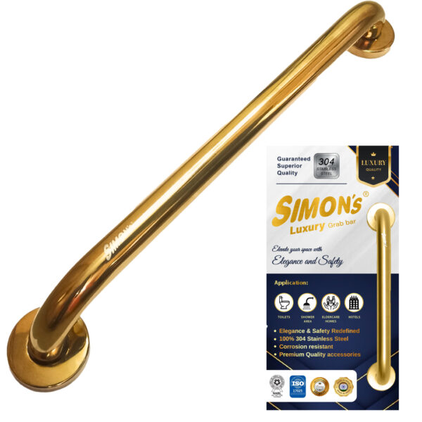 Simon’s Luxury 100% Stainless Steel 304 Heavy Duty Grab bar for Bathroom handrailing and Safety Handle for Elderly - Gold Color