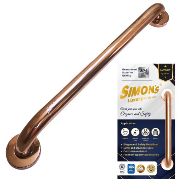 Simon’s Luxury 100% Stainless Steel 304 Heavy Duty Grab bar for Bathroom handrailing and Safety Handle for Elderly – Rose Gold