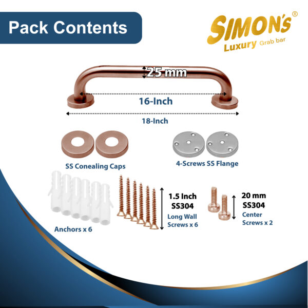 Simon’s Luxury 100% Stainless Steel 304 Heavy Duty Grab bar for Bathroom handrailing and Safety Handle for Elderly – Rose Gold - Image 2