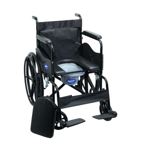 Simon’s GlidePro Folding Commode Wheelchair with U-Cut Seat & Mag Wheels – Black - Image 3