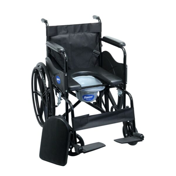 Simon’s GlidePro Folding Commode Wheelchair with U-Cut Seat & Mag Wheels – Black